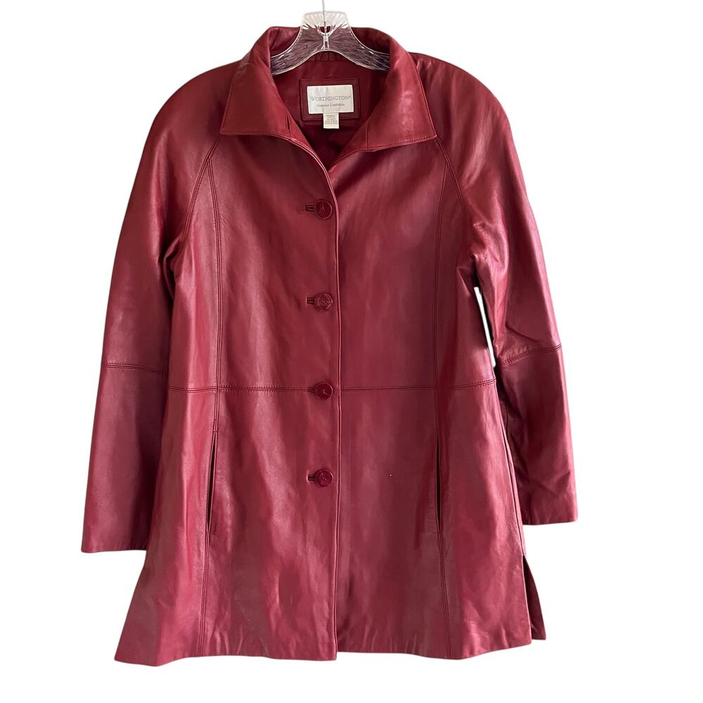 NWT Lambskin Leather Jacket S Car Coat Button Down Women's Scarlet Worthington
